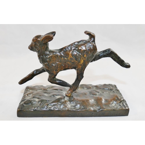 45 - Ary Jean Leon Bitter (1883-1973), a gamboling lamb, bronze, on rectangular plinth, signed, 12.5cm lo... 
