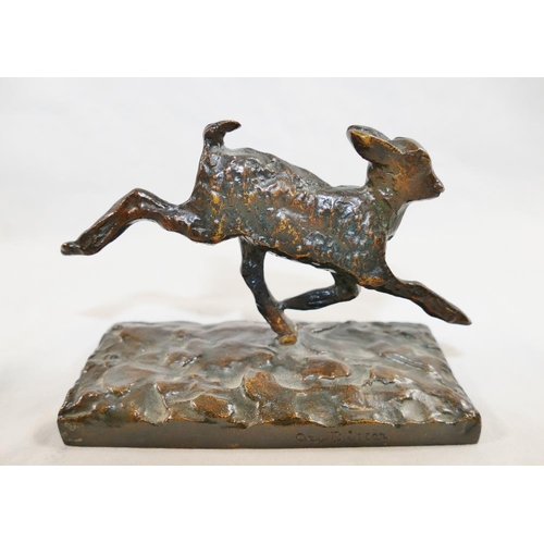 45 - Ary Jean Leon Bitter (1883-1973), a gamboling lamb, bronze, on rectangular plinth, signed, 12.5cm lo... 