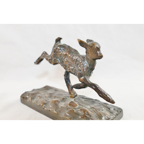 45 - Ary Jean Leon Bitter (1883-1973), a gamboling lamb, bronze, on rectangular plinth, signed, 12.5cm lo... 