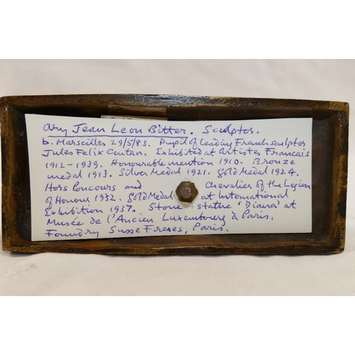 45 - Ary Jean Leon Bitter (1883-1973), a gamboling lamb, bronze, on rectangular plinth, signed, 12.5cm lo... 