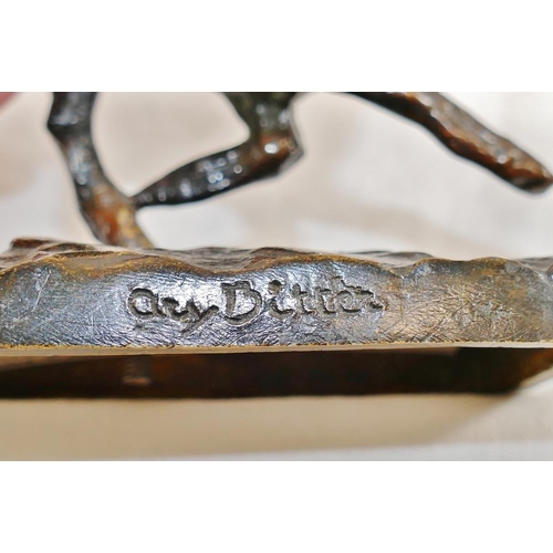 45 - Ary Jean Leon Bitter (1883-1973), a gamboling lamb, bronze, on rectangular plinth, signed, 12.5cm lo... 