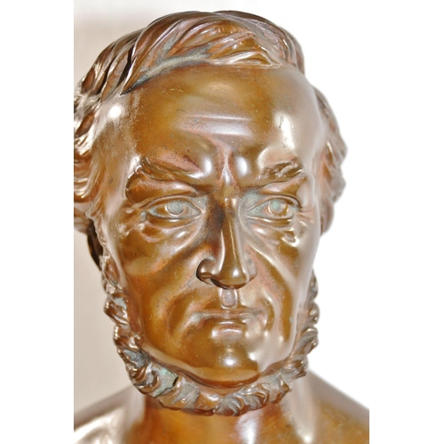 46 - A bust of Richard Wagner, bronze, with bare chest on turned marble socle, unsigned, 36cm high