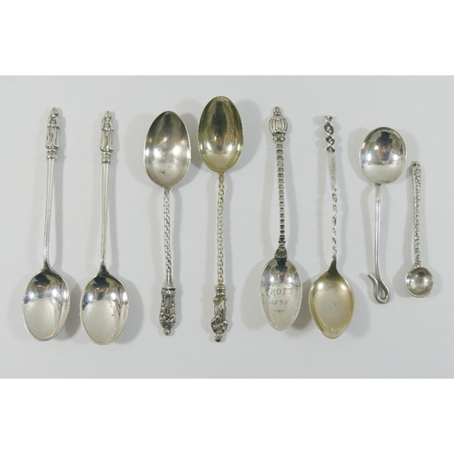 110 - A 19th century American Gorham silver teaspoon, with engraved bowl dated 1895, and two other silver ... 