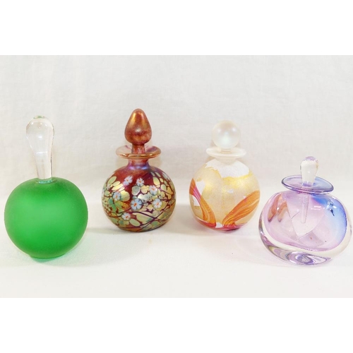 3 - An Okra glass scent bottle, signed to base; 'Okra 1985 RC.RSB No 27', 11cm high, another glass scent... 