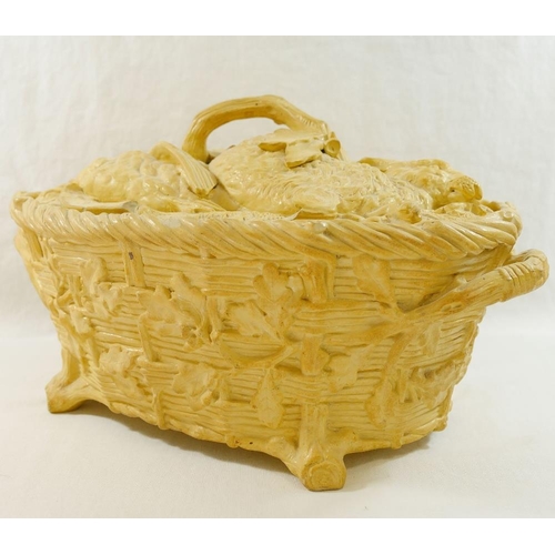 34 - A 19th century Minton caneware tureen modelled in the form of a two-handed oval basket containing ga... 