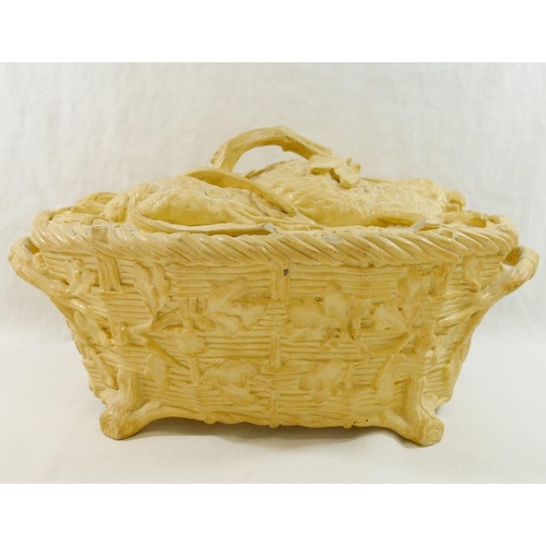 34 - A 19th century Minton caneware tureen modelled in the form of a two-handed oval basket containing ga... 