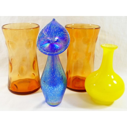 4 - A Heron Glass jack-in-the-pulpit iridescent glass vase, 19.5cm high, a pair of Thomas Webb bull's ey... 