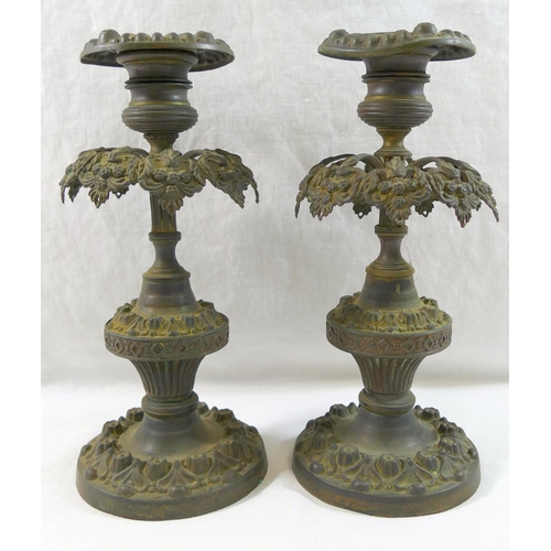 81 - An ornate brass three light candleabra, cast with a cherub and converted to electricity, 38cm high, ... 