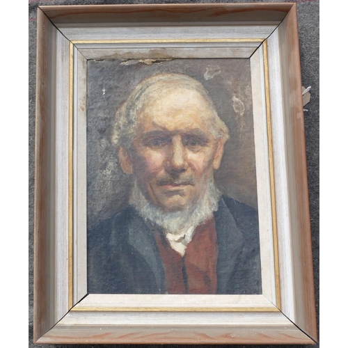 100 - Late 19th century British, portrait of a man, oil on canvas later mounted to board, unsigned, 40cm x... 