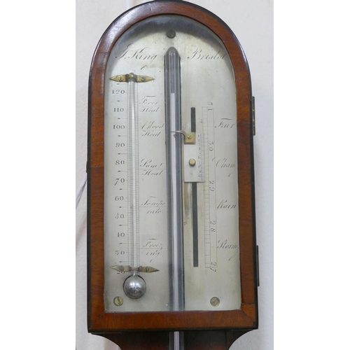 139 - A 19th century mahogany stick barometer by J King of Bristol with silvered register plate and turned... 