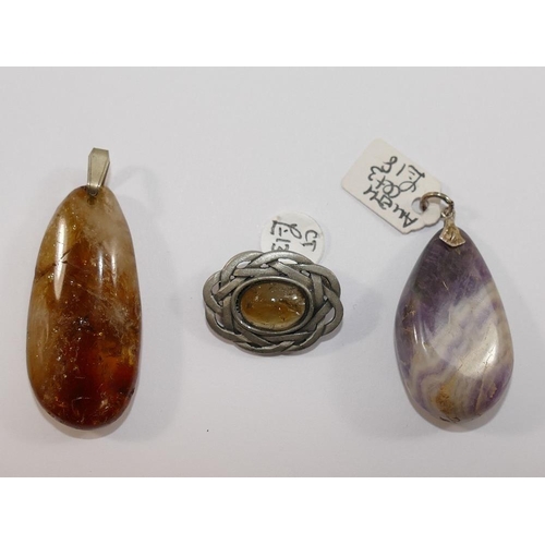 207 - A collection of amethyst and citrine set  jewellery, the amethyst jewellery comprised a faceted bead... 