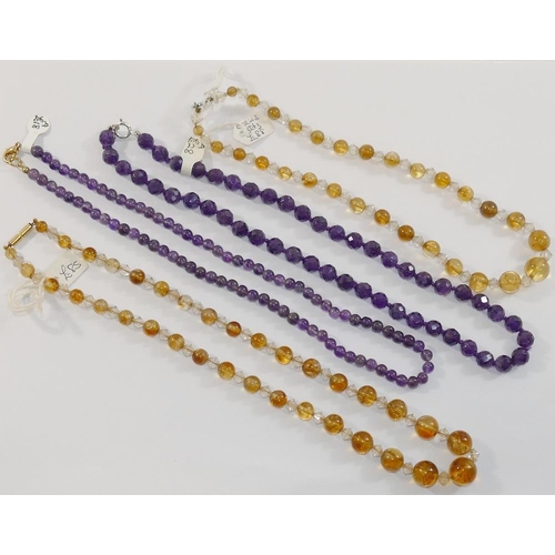 207 - A collection of amethyst and citrine set  jewellery, the amethyst jewellery comprised a faceted bead... 