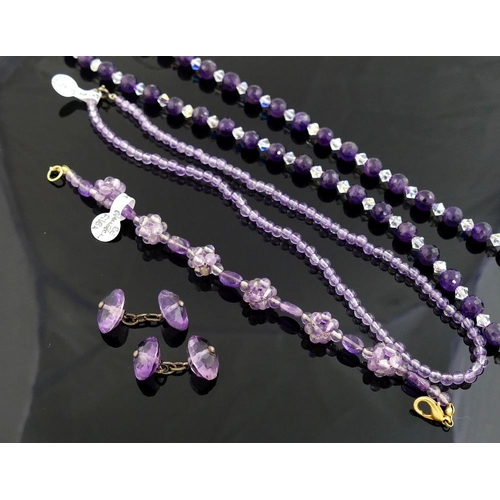 262 - A selection of amethyst and citrine jewellery comprised of faceted amethyst bead and paste necklace,... 