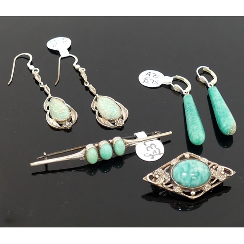 279 - A selection of amazonite set jewellery comprised of a string of graduated beads, two brooches, three... 