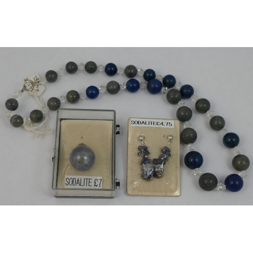 294 - A selection of sodalite jewellery comprised of a graduated spherical bead necklace, a carved Buddha ... 