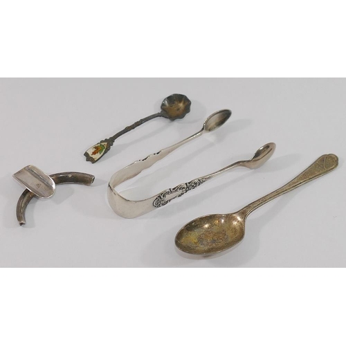 304A - A late Victorian silver sifter spoon, with gilt bowl, London 1896, a pair of early 19th century silv... 