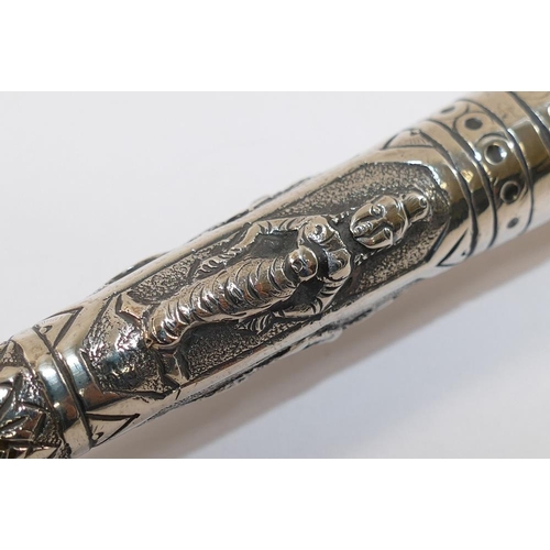 305 - An Anglo-Indian silver handled black S Fox and Co. Paragon umbrella, the handle 15.5cm long embossed... 