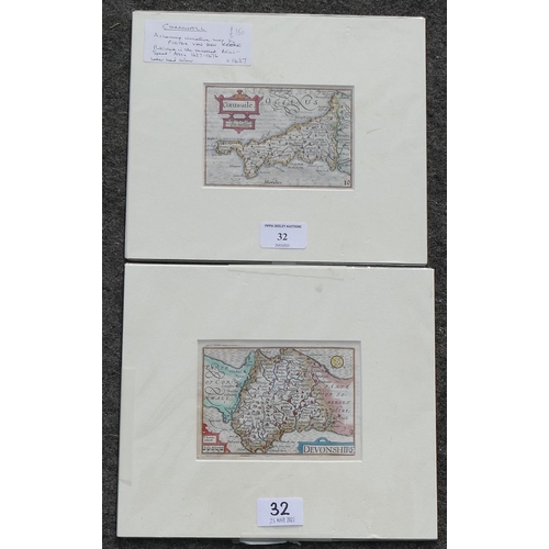 32 - Pieter Van Den Keere (circa 1571-1646), two 17th century small hand coloured 'Miniature Speeds' maps... 