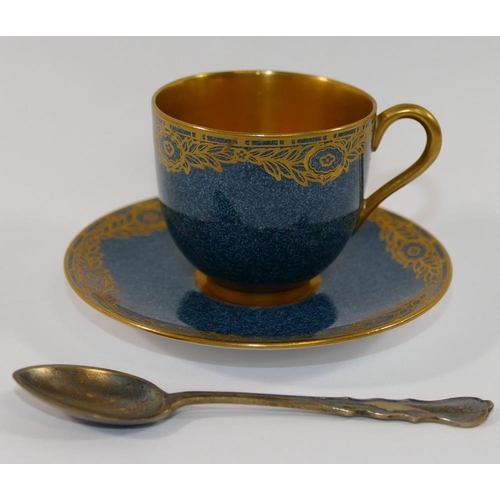 345 - A Royal Worcester coffee service, with powered blue ground and gilt decoration, with puce marks for ... 