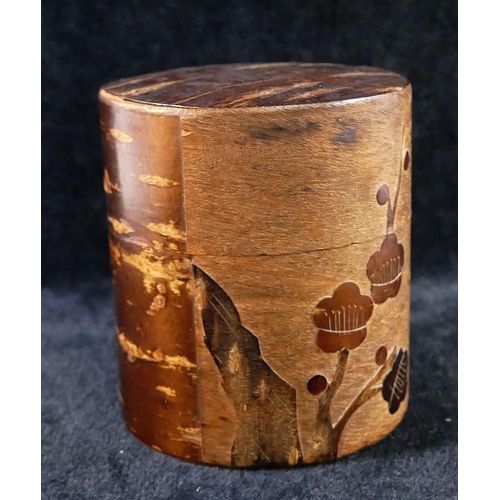 368 - A Japanese Kabazaiku cherry bark decorated cylindrical tea caddy/canister, 8.3cm high x 7.2cm diamet... 