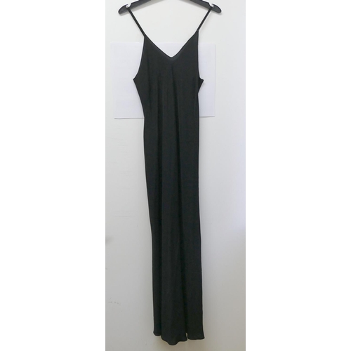 401 - A vintage full length black slip dress, a black sheer full length dress and one other vintage black ... 