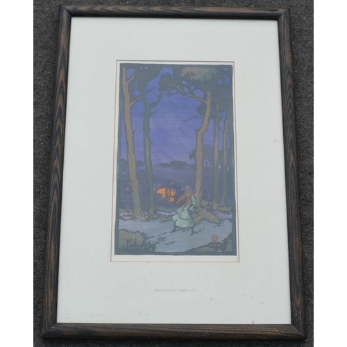 56 - Leslie Moffat Ward RE SGA (1888 - 1978 British), Wood at moonrise, coloured linocut, printed monogra... 