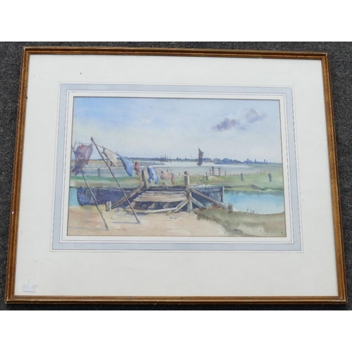 74A - M Jessie Lovell (20th century British), 'Breezy weather at Rye', watercolour, signed lower right, 27... 