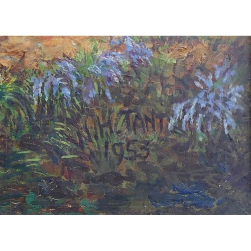 86 - W H Tant, 'Beeches and Breezes', oil on board, signed and dated 1953 lower right, 34.5cm x 44.5cm, t... 