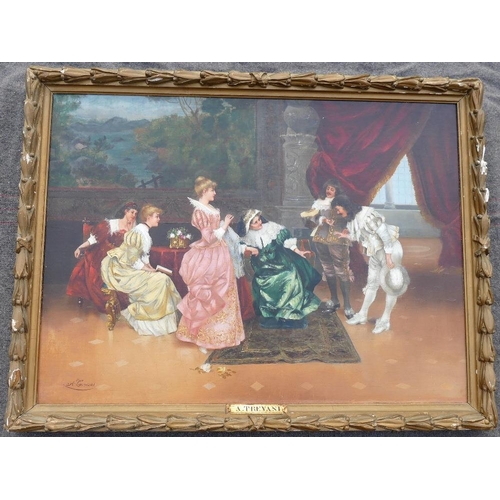 97 - A Trivani (19th century Italian), 18th century interior scene with party of elegant ladies receiving... 