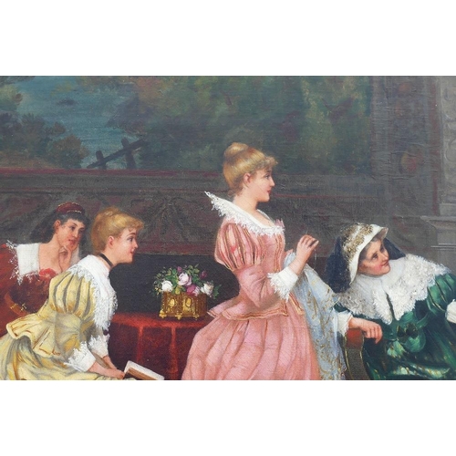 97 - A Trivani (19th century Italian), 18th century interior scene with party of elegant ladies receiving... 