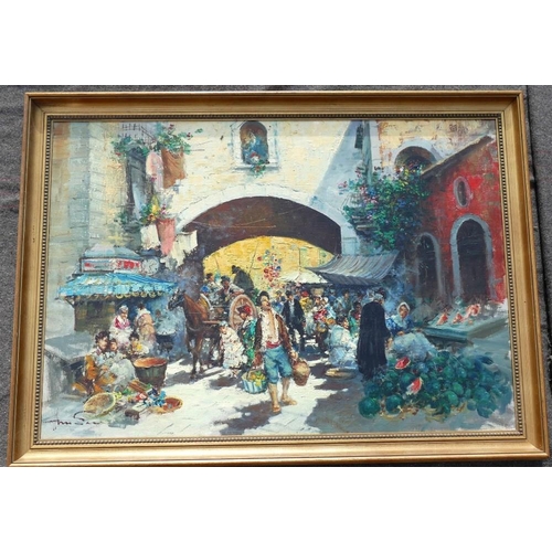 99A - Prof. Amadeo Sica (1900-1979), Naples market scene, oil on canvas, signed lower left, 69cm x 99cm, h... 