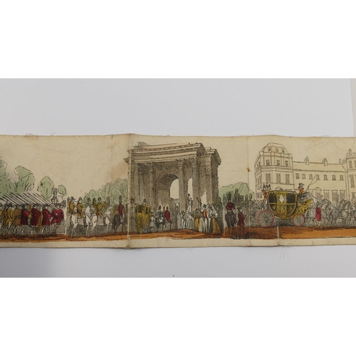 101 - A Victorian printed and hand coloured linen backed paper scroll depicting the coronation on 28th Jun... 