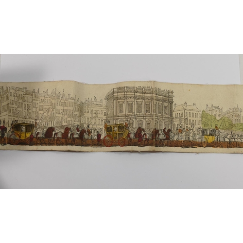 101 - A Victorian printed and hand coloured linen backed paper scroll depicting the coronation on 28th Jun... 