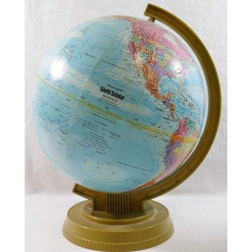 102 - A 1970's Danish 'Scan-Globe A/S' terrestrial globe with wooden base, chrome plated mount and electri... 