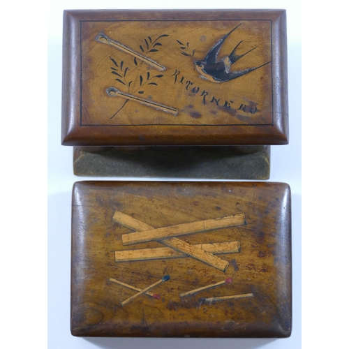 118 - A collection of six boxes comprised of a Mauchline ware souvenir miniature stationery chest from Inv... 