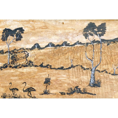 130 - Five 1970's Aboriginal Art Fund paintings on bark, comprised of two pairs, and one other larger, thr... 