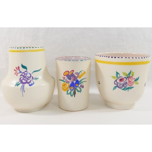 351 - A collection of twelve items of mainly 1950's and later Poole Pottery, hand painted with flowers, an... 