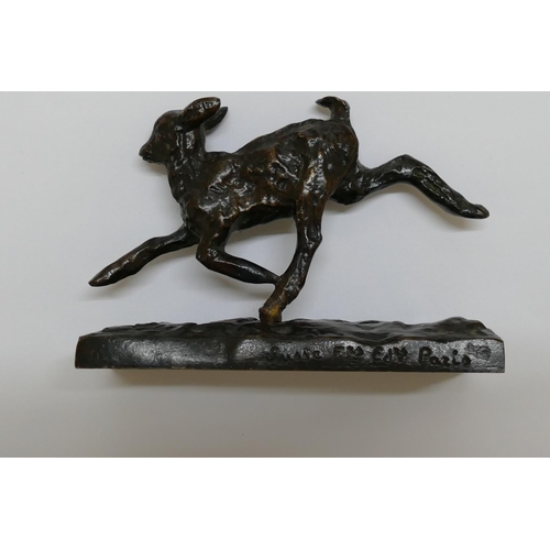 362 - Ary Jean Leon Bitter (1883-1973), a gamboling lamb, bronze, on rectangular plinth, signed, 12.5cm lo... 