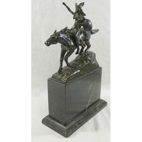 366 - A Valkyrie on horseback, bronze, signed Schmidt-Felling, on raised rectangular stepped plinth, 28.5c... 