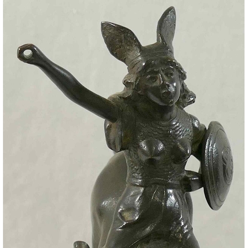 366 - A Valkyrie on horseback, bronze, signed Schmidt-Felling, on raised rectangular stepped plinth, 28.5c... 