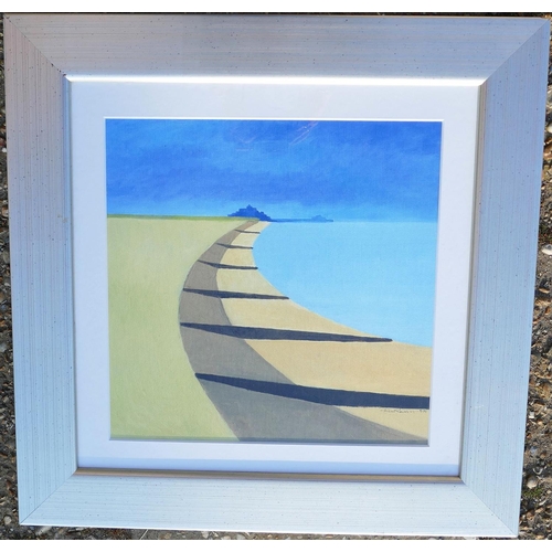 55 - Stan Rosenthal (1933-2012), beach scene with groins and view of Rye and Dungeness in the distance, l... 