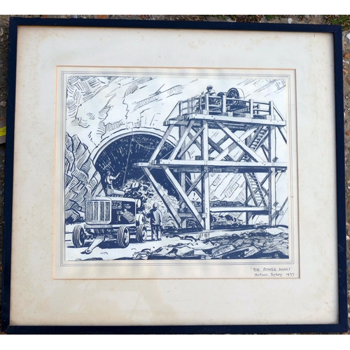 64 - A 1950's monochrome print entitled 'The Power Shaft, Hirfanli Turkey, 1955', with indistinct initial... 