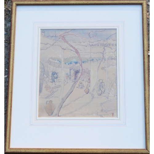 73 - Mary Hogarth (1861-1935), Greek potters, pencil and watercolour sketch, signed centre bottom, 26cm x... 