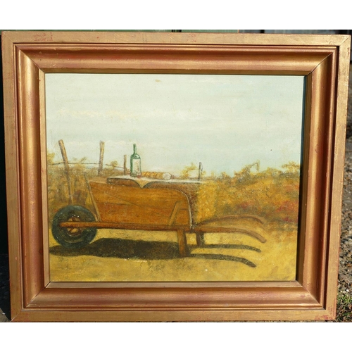 87 - Kim Thrower (20th Century, British), 'Wheel Barrow', oil on canvas, signed to lower right and dated ... 