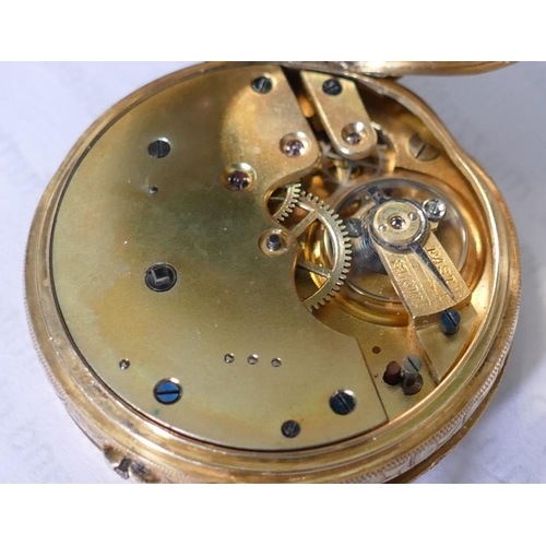 146 - A ladies 18 carat gold cased Swiss keyless pocket watch, with white enamel dial, retailed by Thomas ... 