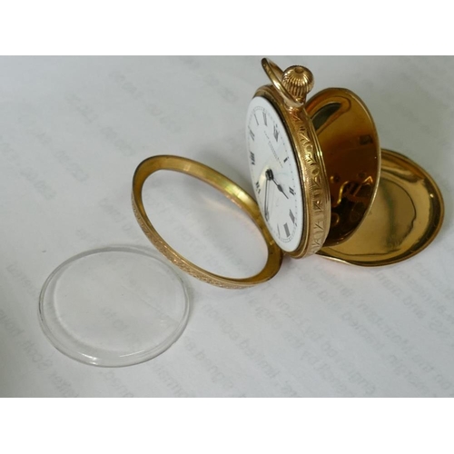 146 - A ladies 18 carat gold cased Swiss keyless pocket watch, with white enamel dial, retailed by Thomas ... 