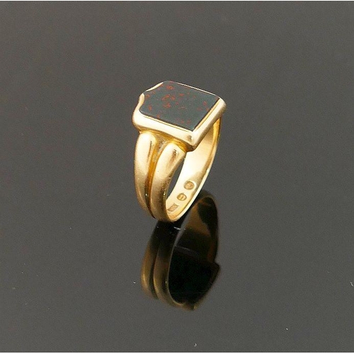 1A - A Victorian 15 carat gold bloodstone set signet ring, London 1875, finger size S 1/2, 7.5g, gross gr... 