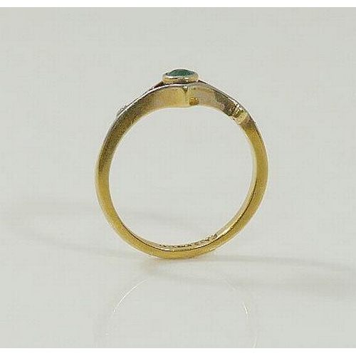 11A - An emerald single stone ring, the round mixed cut emerald, 4mm diameter, in millegrain setting, the ... 