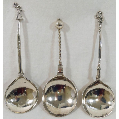 111 - Three 17th century and later spoons, comprised of a Norwegin silver spoon with ball finial and twist... 