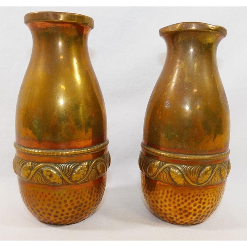 162 - A pair of Beldray copper vases, factory marks to the base, 15cm high, and four other copper items